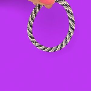 Elegant Black, Grey and White Beaded Bracelet